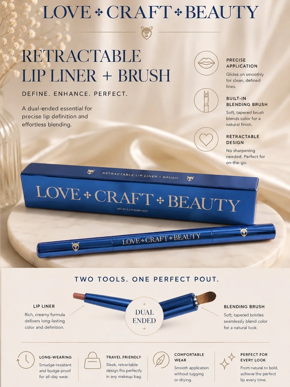 LOVE+CRAFT+BEAUTY Retractable Lip Liner + Brush